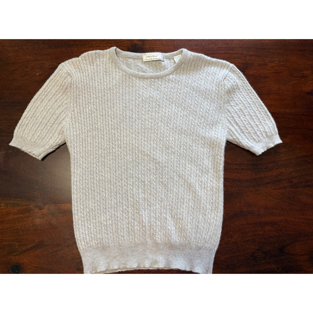 Lord & Taylor Cashmere Sweater Womens S Grey Cable Knit Short Sleeve Crewneck
